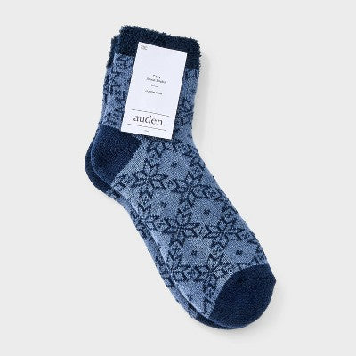 Women's Poinsettia Double Lined Cozy Ankle Socks - Auden Denim Blue 4-10: Knit Fairies Pattern, Lightweight, Machine Washable