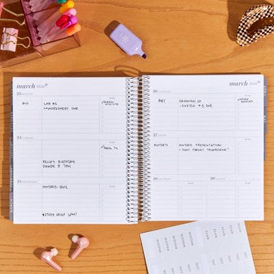 erin condren July 2024 June 2025 Academic Planner 7"x9" Colorblock Circles Coral