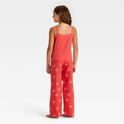 Girls' 2pc Merry Bows Christmas Tank Top Pants Pajama Set - Red S