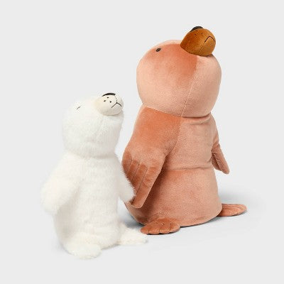 Seal and Baby Weighted Plush Kids' Throw Pillow Brown - Pillowfort