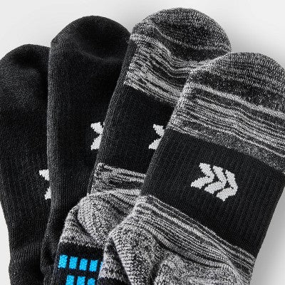 Boys' 6pk Crew Socks - All In Motion Black M: Arch Support, Cushioned Heel, Smooth Seams