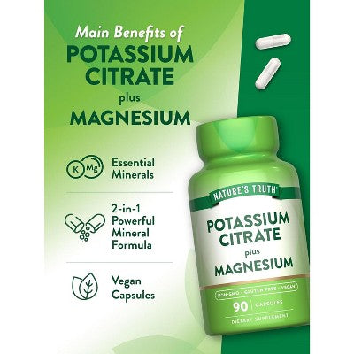 Nature's Truth Potassium Magnesium Citrate Capsules | 90 Count EXP:11/2026 AFTER