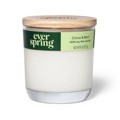 2-Wick Citrus & Basil 100% Soy Wax Candle - 8oz - Everspring
