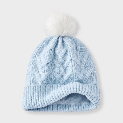Girls' Cable Heart Beanie Hat - Cat & Jack Blue