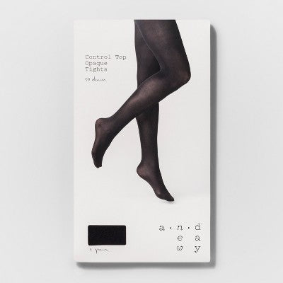 Women's 50D Opaque Control Top Tights - A New Day Black L/XL