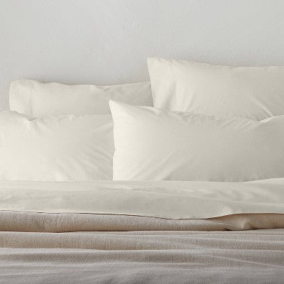 King Washed Supima Percale Solid Pillowcase Set Natural - Casaluna: 250 Thread Count, OEKO-TEX Certified, End Closure