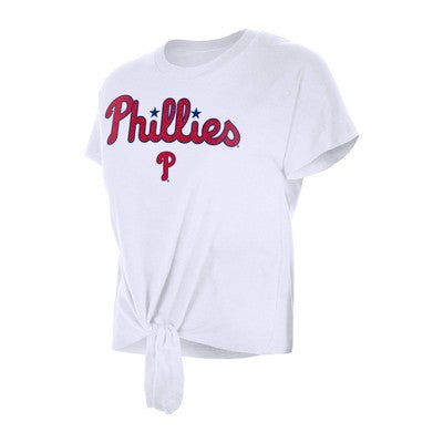 MLB Philadelphia Phillies Women's White Front Knot T-Shirt - S