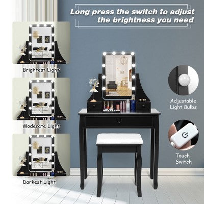 Costway Vanity Table 10 Dimmable Bulbs Makeup Dressing Desk Black (LOCAL PICKUP ONLY)