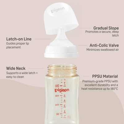 Pigeon Nurture & Nest Wide-Neck and Anti-colic PPSU BPA-Free Baby Bottles with Nipples - 8 fl oz/2pk