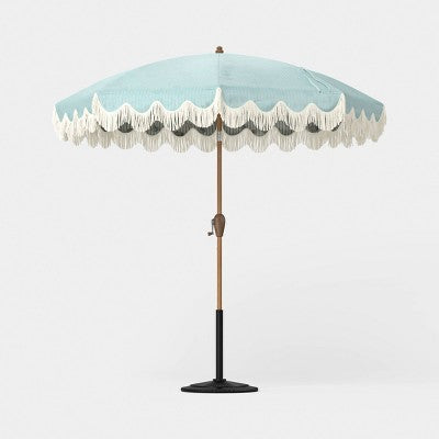 7.5' Fringed Dome Outdoor Patio Umbrella - Blue - Threshold designed with Studio McGee (LOCAL PICKUP ONLY)