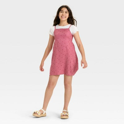 Girls' Short Sleeve Top & Slip Dress - Cat & Jack Rose Hearts L