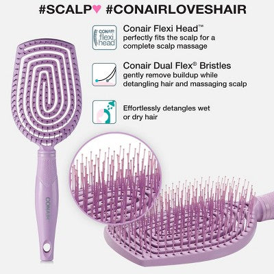 Conair Scalp Care Flexi Head Paddle Detangling Hair Brush - All Hair - Purple