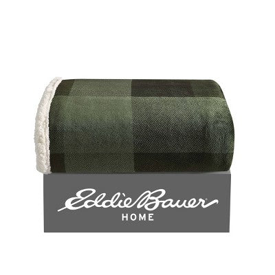 50"x60" Pine Plaid Throw Blanket Green - Eddie Bauer: Soft Fleece, Cozy, Machine Washable