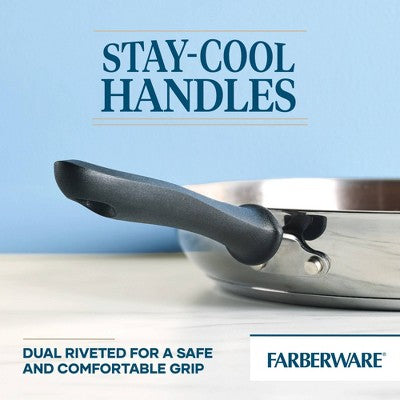 Farberware Reliance 12" Stainless Steel Open Skillet: Dishwasher-Safe, Phenolic Handle, Electric & Gas Compatible