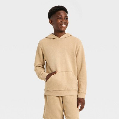 Boys' French Terry Hooded Sweatshirt All In Motion Light Taupe L