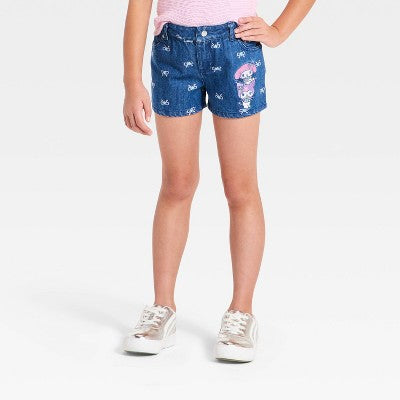 Girls' My Melody and Kuromi Bow Denim Shorts - Blue XS