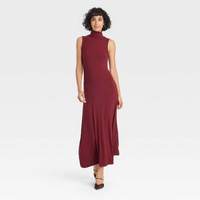 Women's Knit Midi Shift Dress - A New Day Burgundy L