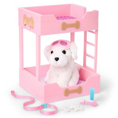Our Generation Puppy Dreams Pink Bunk Bed with Pet Dog Plush Dollhouse Set: Fits 18" Dolls, Includes 11 Doll Accessories