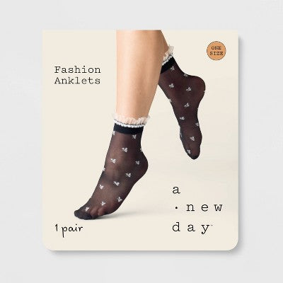 Women's Olivia Anklet Socks - A New Day Black