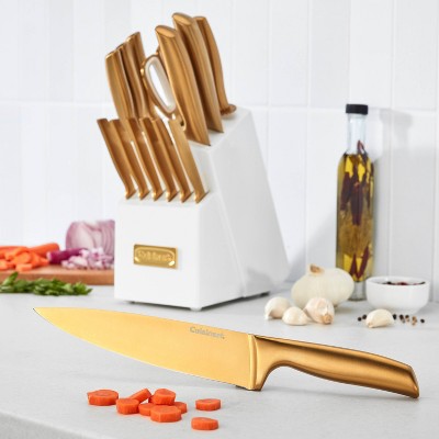 Cuisinart Classic 15pc Gold PVD Stainless Steel Cutlery Block Set White: Forged Knife Set with Comfort-Grip Handle (LOCAL PICKUP ONLY)