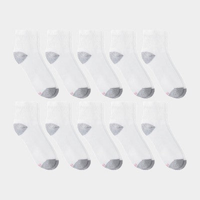 Hanes Women's Cushioned 10pk Ankle Socks - White 5-9: Midweight Knit, Banded Cuff, Stretch Fabric