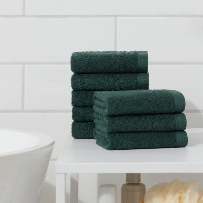 8pk Antimicrobial Washcloth Set Dark Green - Room Essentials: Cotton Terry, Midweight, Machine Washable, Oeko-Tex Certified