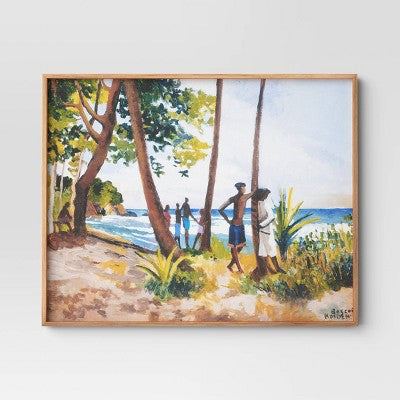 30" x 24" Village Waterfront by Boscoe Holder Framed Canvas board - Threshold: Modern Style, Pine Frame, Nature Scene (LOCAL PICKUP ONLY)