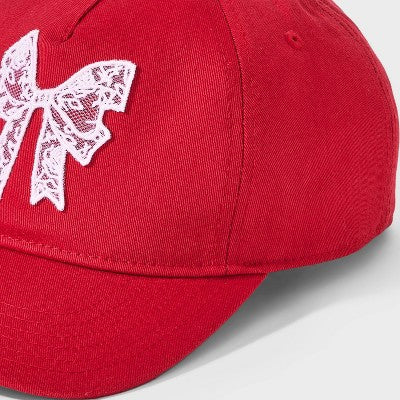 Girls' Lace Bow Baseball Hat - Red