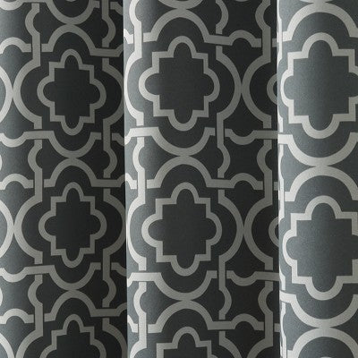 40"x95" Sun Zero Blackout Barnett Trellis Grommet Curtain Panel Gray: Thermal Insulated, Noise Reducing, Energy Efficient