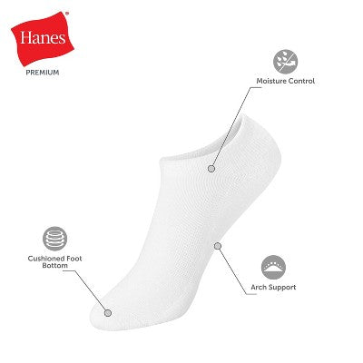Hanes Boys' 10pk Premium No Show Socks - Black/White L
