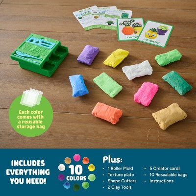 Chuckle & Roar Whoa Dough Slide & Shape Plant Creator Air Dry Clay Kit with Roller Mold System 10 Colors Ages 5+