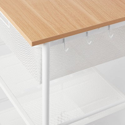 Metal Storage Cart with Mesh Drawer and Wood Top White - Brightroom: Rolling Utility Cart with Casters & Storage Drawers (LOCAL PICKUP ONLY)