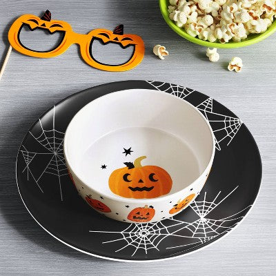 29 fl oz Halloween Bamboo and Melamine Pumpkins Cereal Bowl White - Hyde & EEK! Boutique