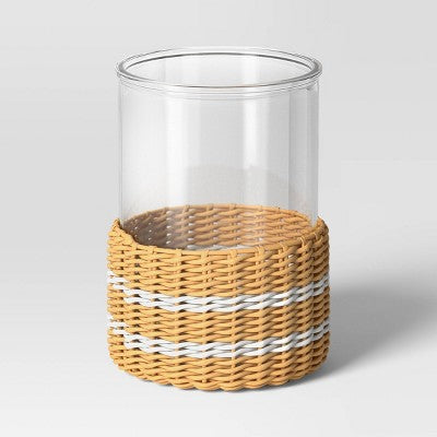8.5"x6.3" Pillar Glass and Rattan Lantern Candle Holders Brown - Threshold designed with Studio McGee