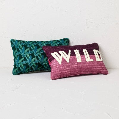 2pk 8"x13' Mild and Wild Oblong Decorative Pillows Pink/Teal - Opalhouse designed with Jungalow: Woven Polyester, Indoor Use