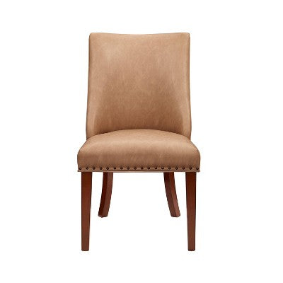 Axbridge Nailhead Trim Side Chair Faux Leather Tan - Powell: Set of 2, Upholstered, Wood Legs (LOCAL PICKUP ONLY)