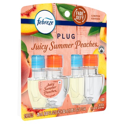 Febreze Odor-Fighting Plug Air Freshener Dual Refill Juicy Summer Peaches - 2ct: Oil, Electric, Air Freshener Refills