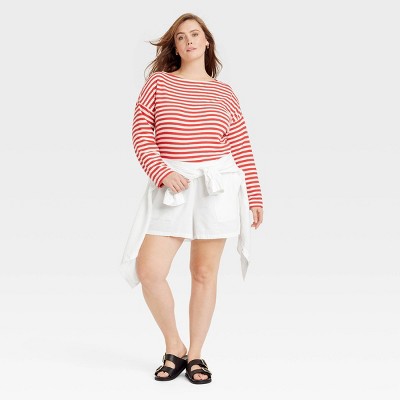 Women's Mid-Rise Linen Pull-On Shorts -Universal Thread White XXL