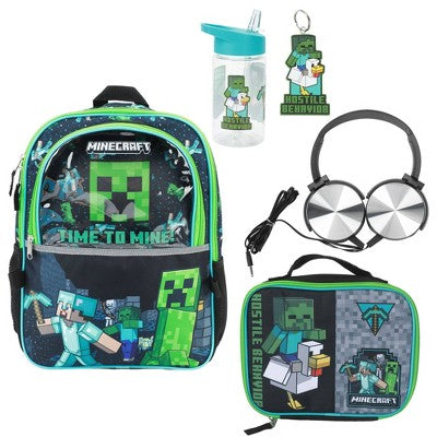 Minecraft 16" Backpack 5pc Set with Headphones - Black