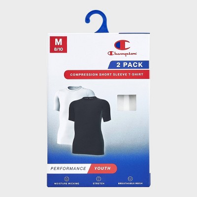 Champion Youth 2pk Compression T-Shirt - White/Black - L