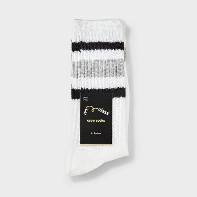 Girls' 2pk Striped Crew Socks - art class Black/Gray L