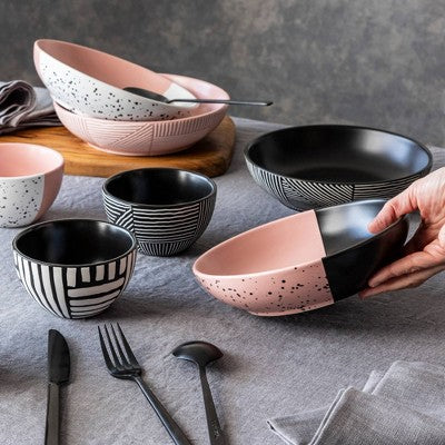 over&back 30 fl oz Stoneware Dinner Bowl Pink/White with Black Splatter