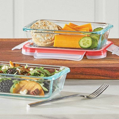 Pyrex Freshlock 2pc Glass Value Pack Rectangle Baking Dish Red: Freezer & Microwave Safe, 16 Volume, 2 Year Warranty