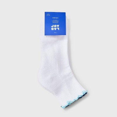 Women's Lettuce Edge Cushioned 2pk Ankle Socks - JoyLab White/Blue/Navy 4-10