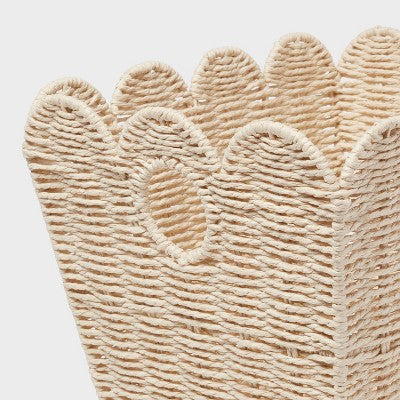 Large Woven Scallop Kids' Storage - Pillowfort: Handwoven Iron Basket with Handles, Off-White, 12"x14"