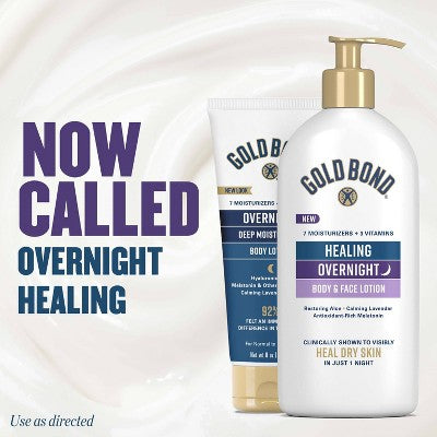 Gold Bond Healing Overnight Body & Face Lotion for Dry Skin with Hyaluronic Acid, Aloe & Melatonin - 13oz