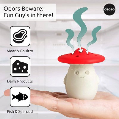 Ototo Fun Guy Fridge Deodorizer: BPA-Free Silicone, Dishwasher-Safe, Red & White, Refrigerator Organizer, 4.44" Height