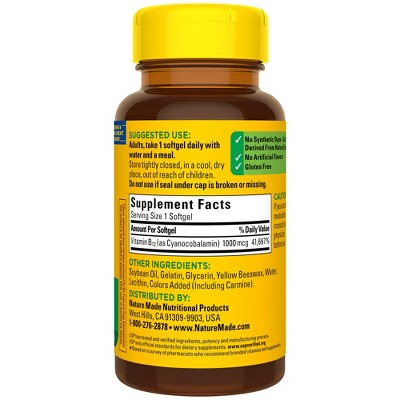 Nature Made Vitamin B12 1000mcg Convert Food into Cellular Energy Support Nervous System Softgels - Non Vegetarian