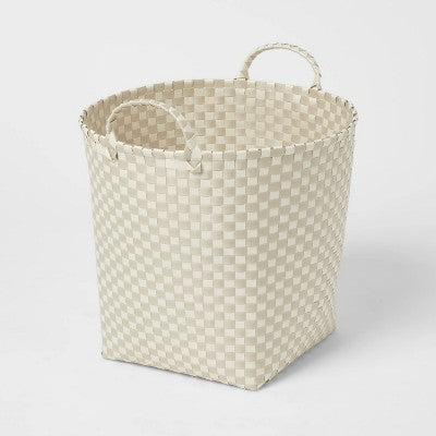 Woven Plastic Floor Basket Tan/White Checkered - Brightroom