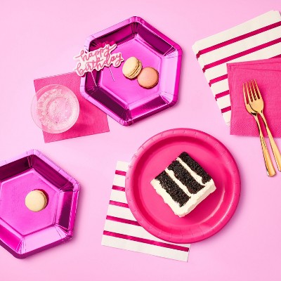 50ct Hot Pink Metallic Snack Plates - Spritz